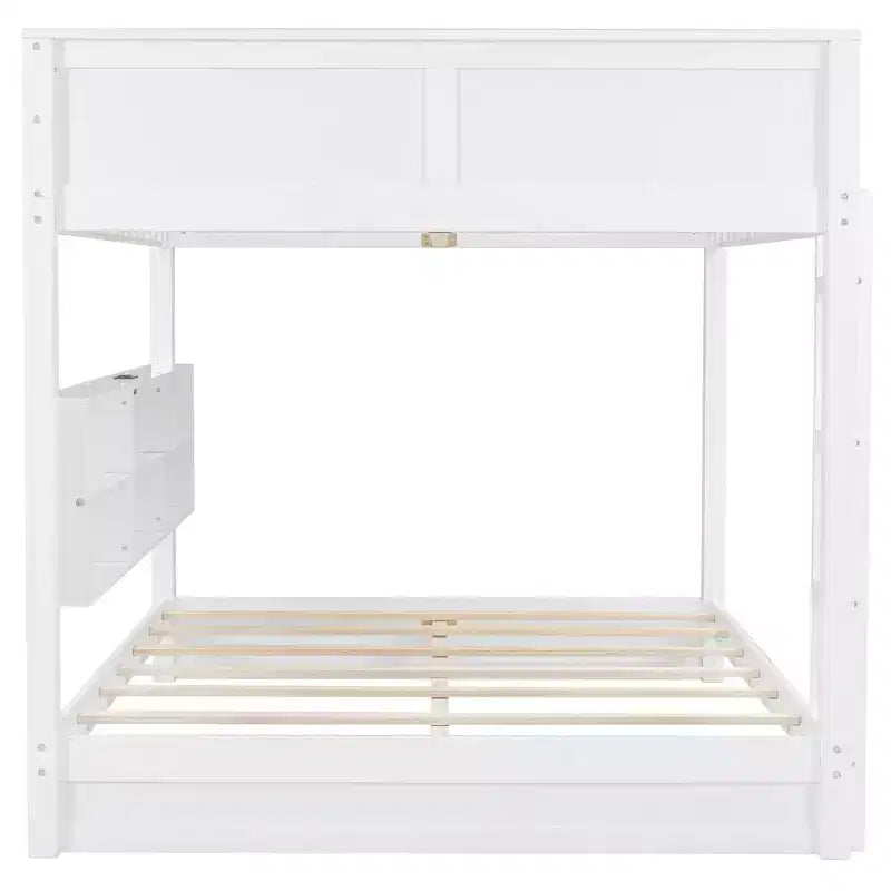 Bellemave Letto a castello Queen su Queen con armadietti e porte USB, Bianco