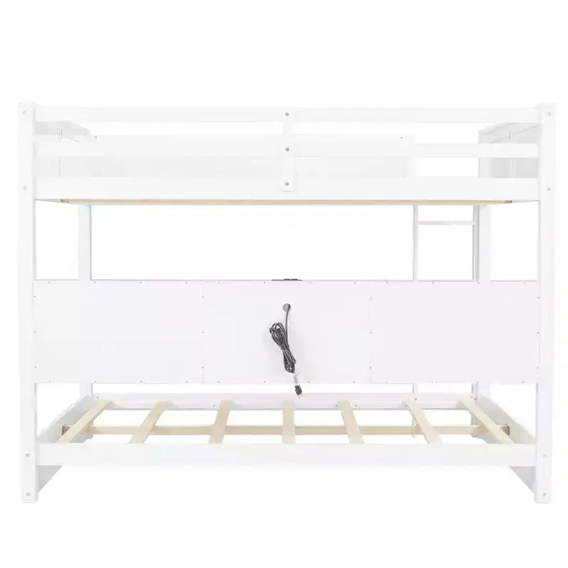 Bellemave Letto a castello Queen su Queen con armadietti e porte USB, Bianco