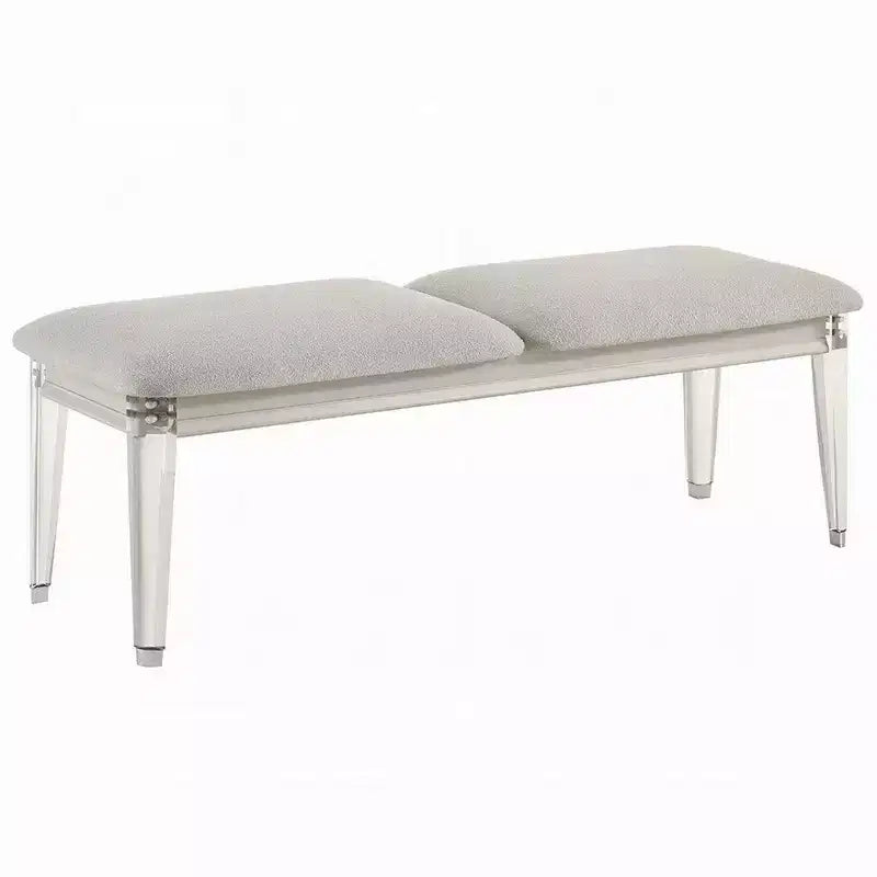 Panca Royal Hampton Accent, Bouclé Grigio Chiaro, Finitura in Legno Bianco Perla, 54 Pollici