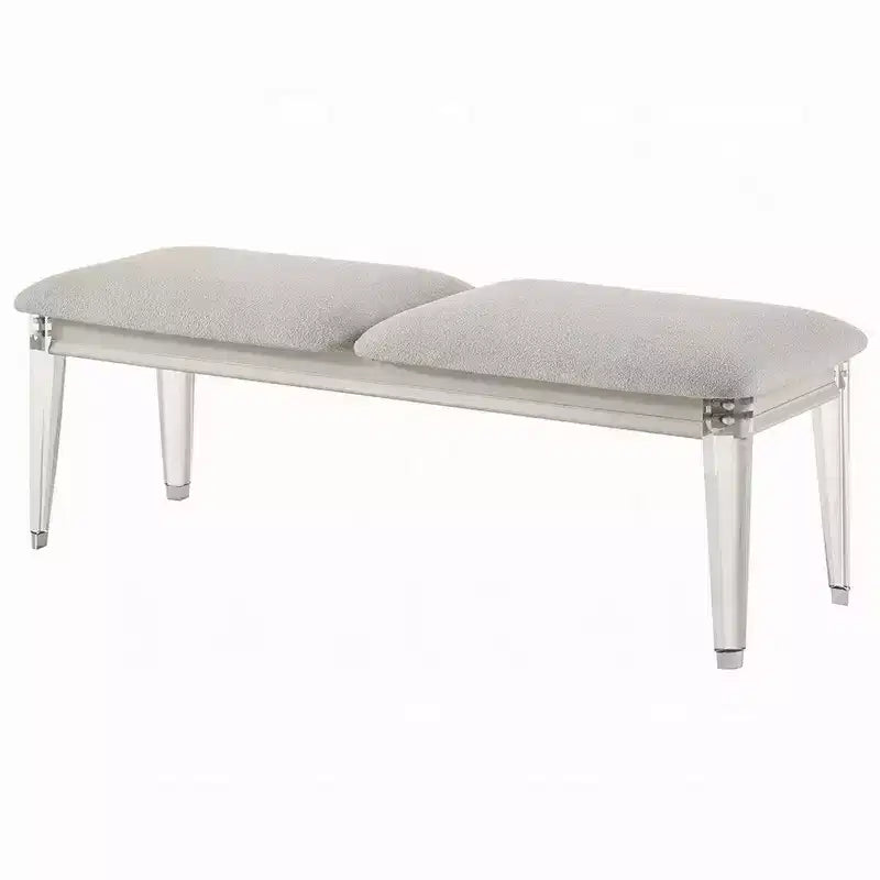 Panca Royal Hampton Accent, Bouclé Grigio Chiaro, Finitura in Legno Bianco Perla, 54 Pollici