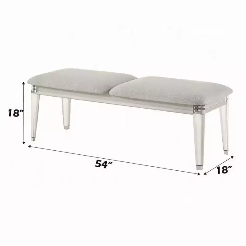 Panca Royal Hampton Accent, Bouclé Grigio Chiaro, Finitura in Legno Bianco Perla, 54 Pollici