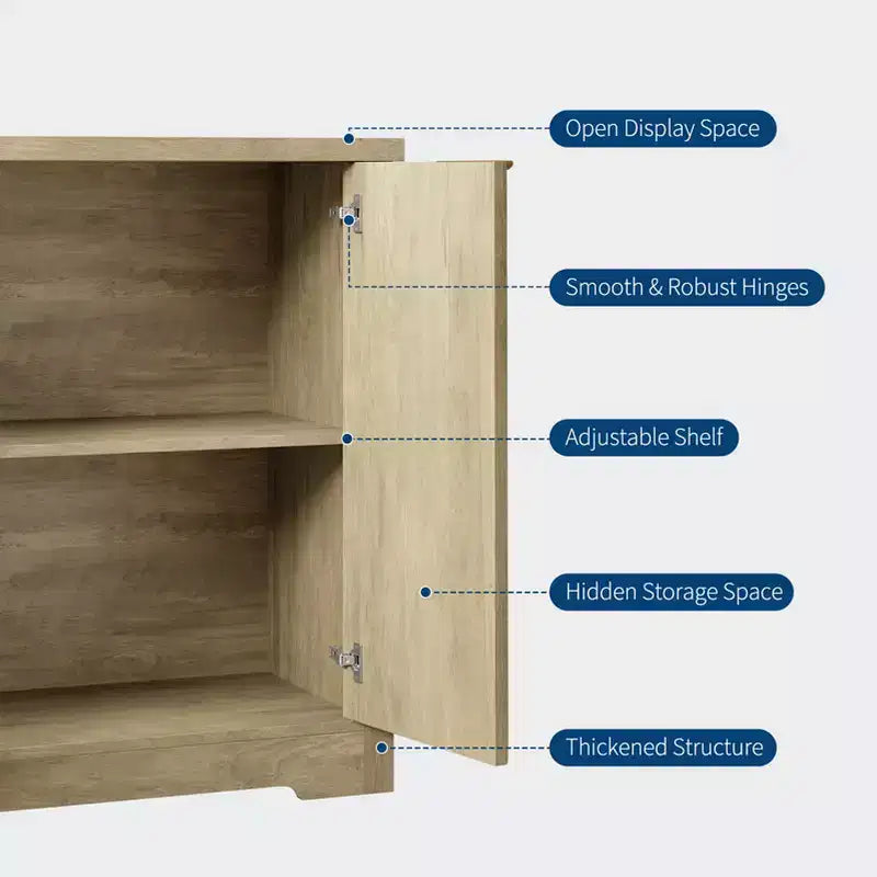 Mobile credenza moderno con ante e ripiani, adatto per salotti, cucine, sale da pranzo e corridoi.