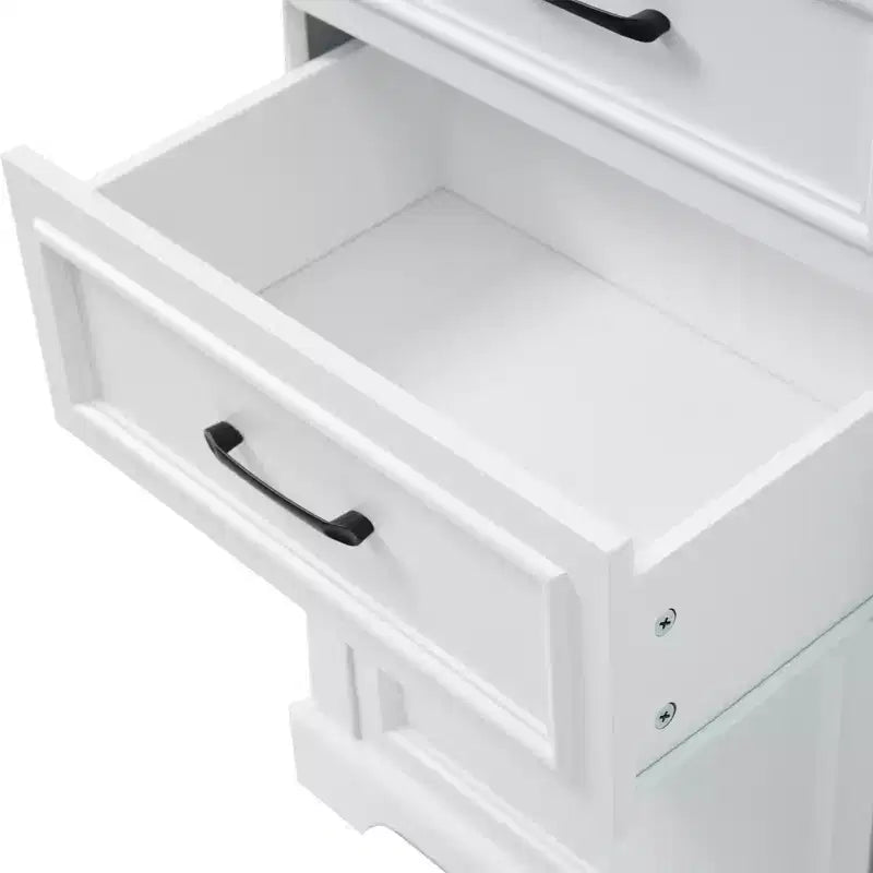 Mobiletto contenitore da bagno autoportante con cassetto, ripiani regolabili e fissi, ante a chiusura ammortizzata, bianco - ModernLuxe