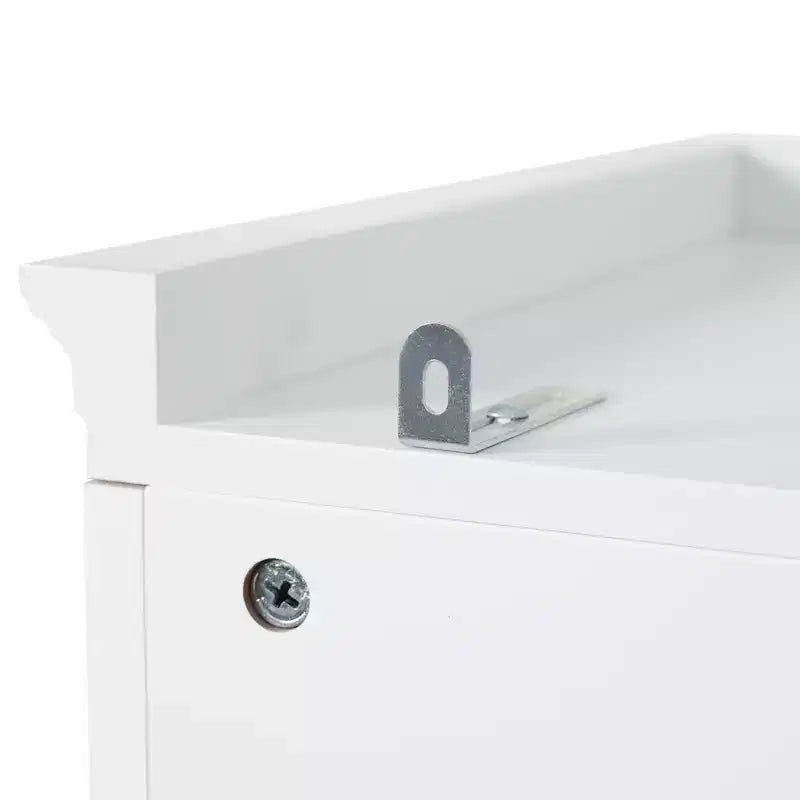 Mobiletto contenitore da bagno autoportante con cassetto, ripiani regolabili e fissi, ante a chiusura ammortizzata, bianco - ModernLuxe