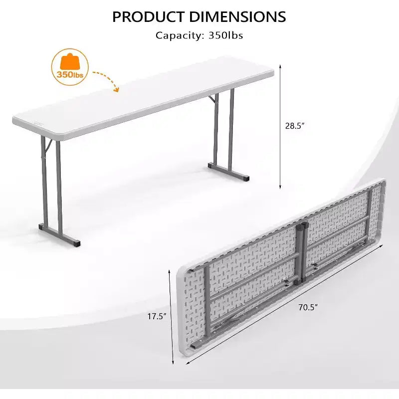VINGLI Tavolo Pieghevole Stretto da 180 cm, Materiale HDPE di Alta Qualità e Robusta Struttura in Metallo, Perfetto per Buffet, Seminari, Feste, Formazione, Lavoro da Casa, Bianco