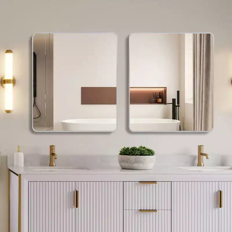 Specchio quadrato da parete con cornice in alluminio nero da 36 pollici per bagno