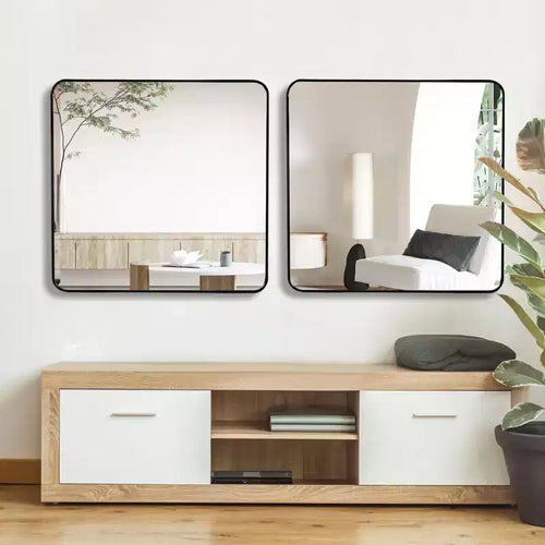 Specchio quadrato da parete con cornice in alluminio nero da 36 pollici per bagno