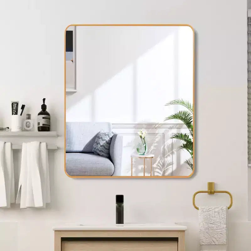 Specchio quadrato da parete con cornice in alluminio nero da 36 pollici per bagno