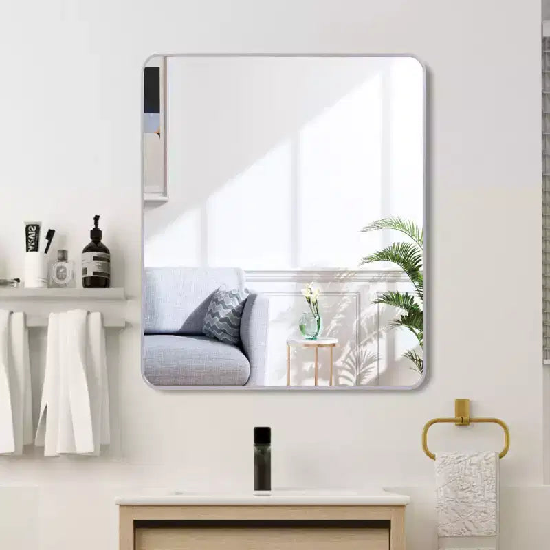 Specchio quadrato da parete con cornice in alluminio nero da 36 pollici per bagno