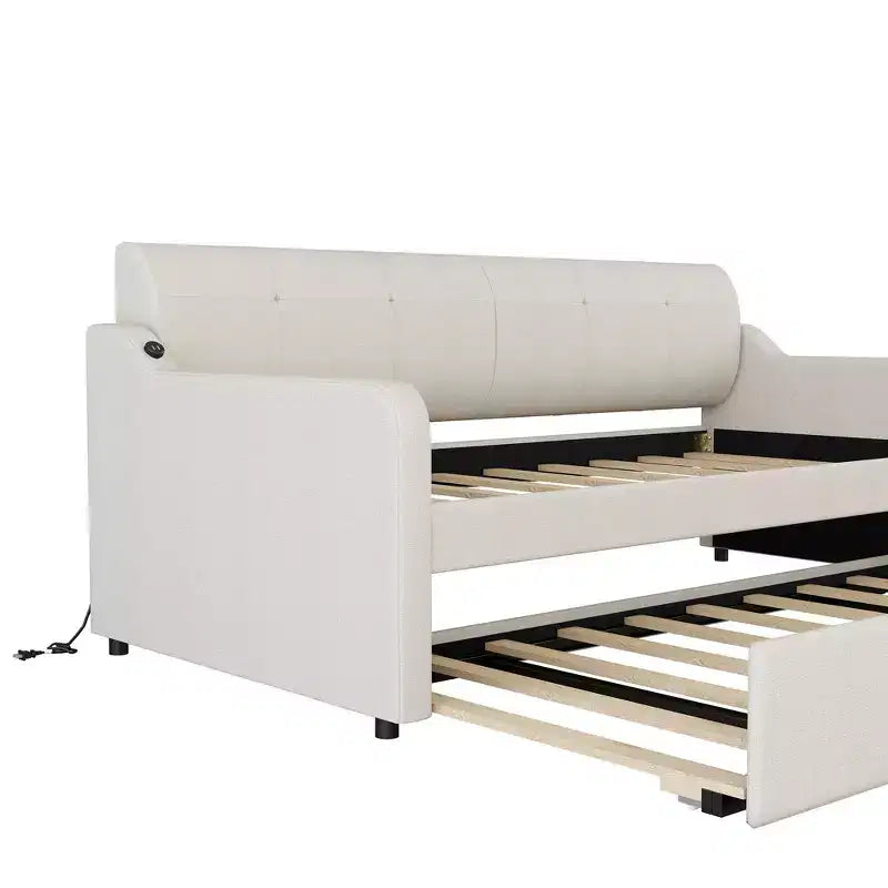 Divano letto singolo imbottito con letto estraibile e ricarica USB, il letto estraibile può essere piatto o eretto