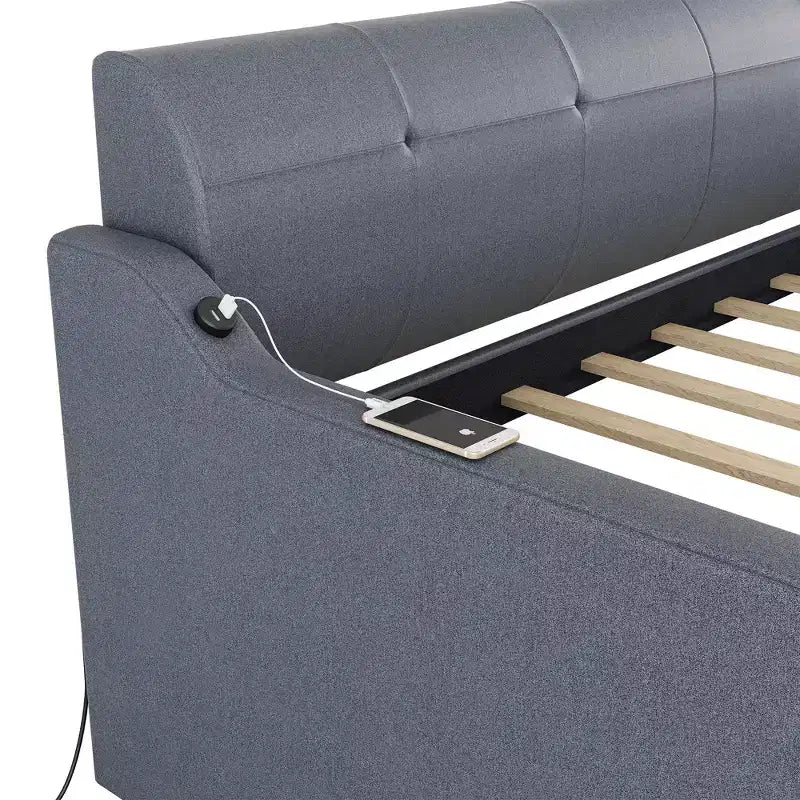 Divano letto singolo imbottito con letto estraibile e ricarica USB, il letto estraibile può essere piatto o eretto