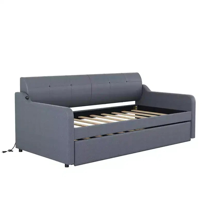 Divano letto singolo imbottito con letto estraibile e ricarica USB, il letto estraibile può essere piatto o eretto