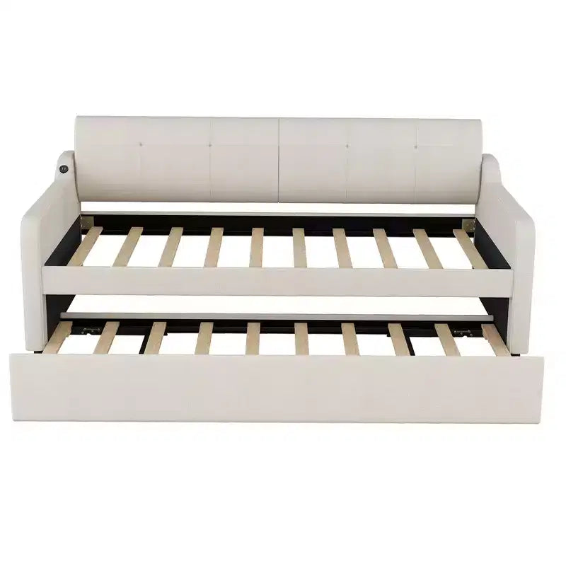 Divano letto singolo imbottito con letto estraibile e ricarica USB, il letto estraibile può essere piatto o eretto