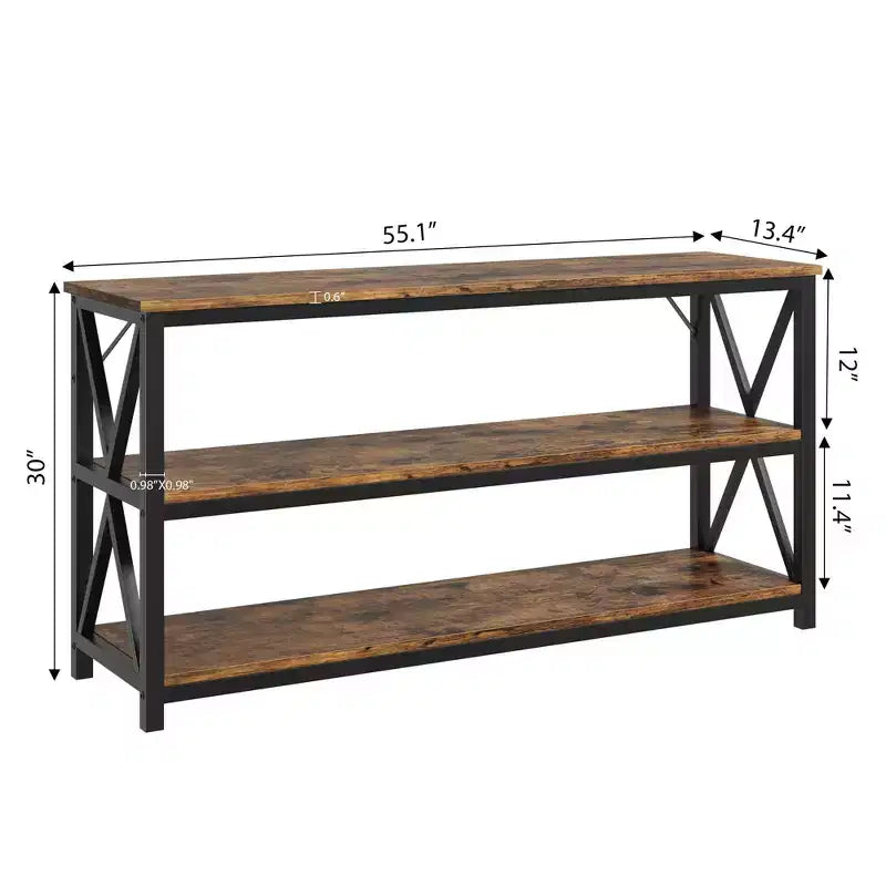 Consolle lunga 55, tavolo d'ingresso a 3 livelli, tavolo da divano dietro il divano, tavolo d'ingresso industriale, tavolo da divano rettangolare, per corridoio, camera da letto