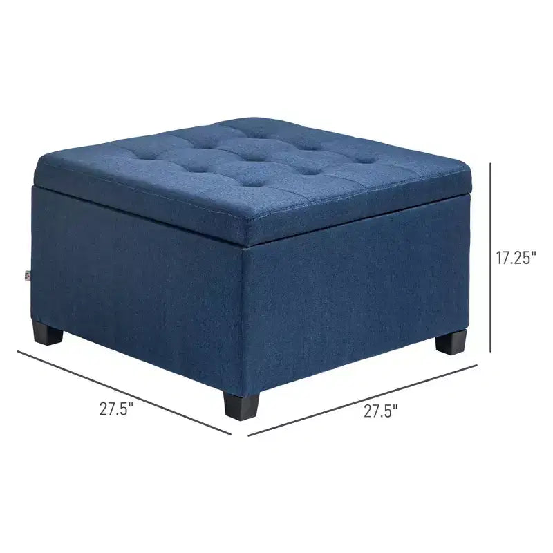 Panca Contenitore Rotonda con Pouf, Pouf Imbottito con Bottoni e Coperchio Sollevabile per Soggiorno, Ingresso e Camera da Letta