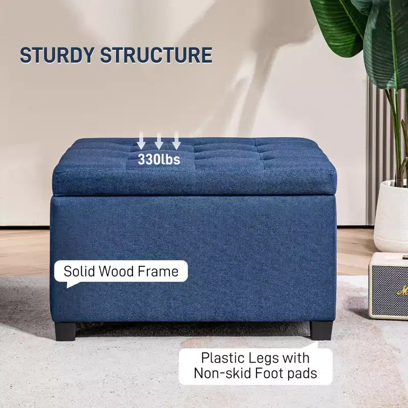 Panca Contenitore Rotonda con Pouf, Pouf Imbottito con Bottoni e Coperchio Sollevabile per Soggiorno, Ingresso e Camera da Letta