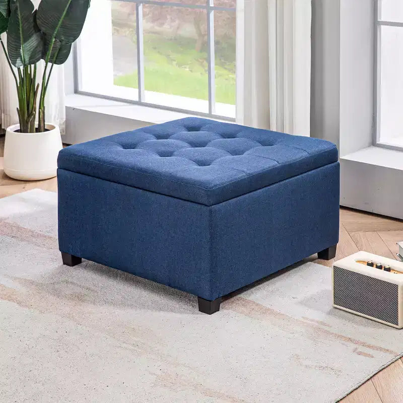 Panca Contenitore Rotonda con Pouf, Pouf Imbottito con Bottoni e Coperchio Sollevabile per Soggiorno, Ingresso e Camera da Letta