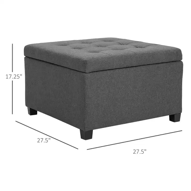 Panca Contenitore Rotonda con Pouf, Pouf Imbottito con Bottoni e Coperchio Sollevabile per Soggiorno, Ingresso e Camera da Letta