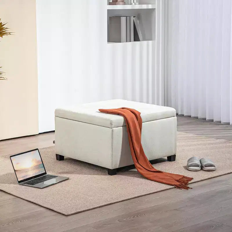 Panca Contenitore Rotonda con Pouf, Pouf Imbottito con Bottoni e Coperchio Sollevabile per Soggiorno, Ingresso e Camera da Letta