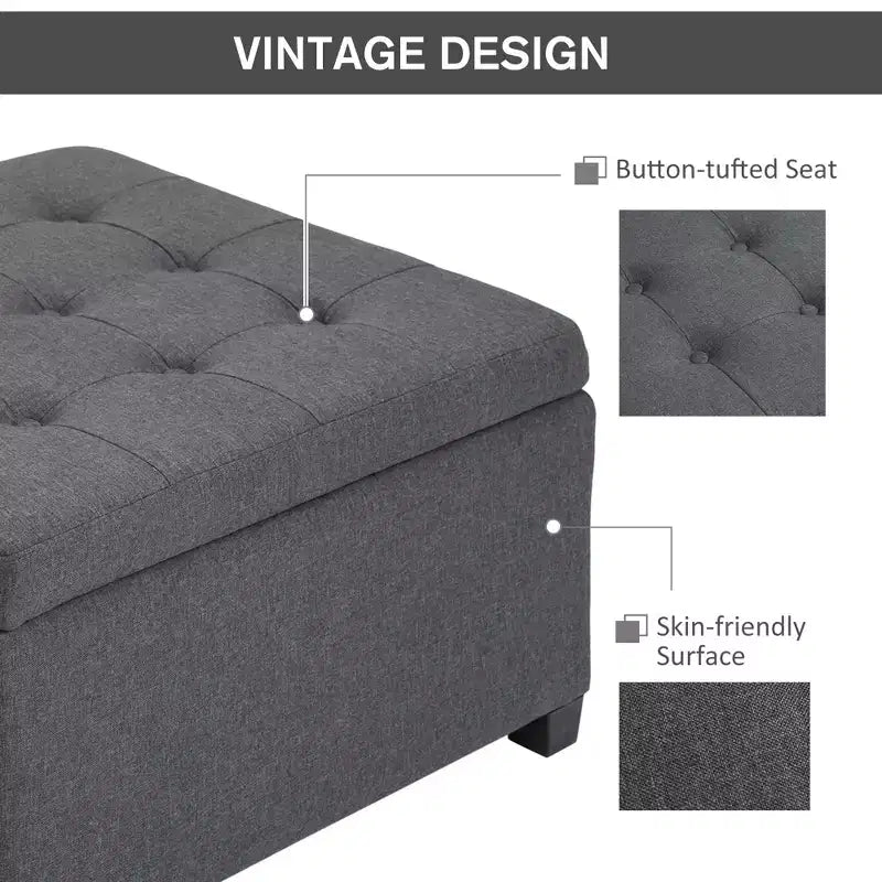 Panca Contenitore Rotonda con Pouf, Pouf Imbottito con Bottoni e Coperchio Sollevabile per Soggiorno, Ingresso e Camera da Letta