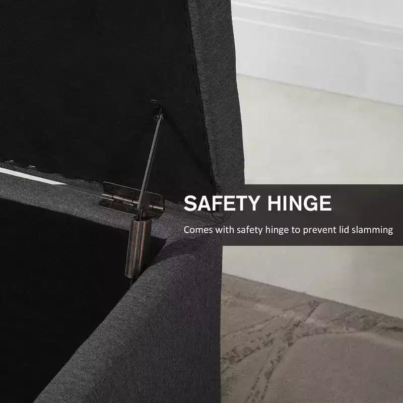 Panca Contenitore Rotonda con Pouf, Pouf Imbottito con Bottoni e Coperchio Sollevabile per Soggiorno, Ingresso e Camera da Letta