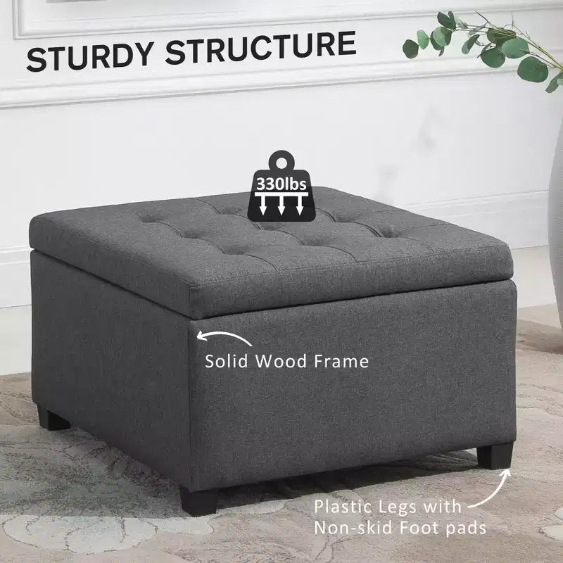 Panca Contenitore Rotonda con Pouf, Pouf Imbottito con Bottoni e Coperchio Sollevabile per Soggiorno, Ingresso e Camera da Letta