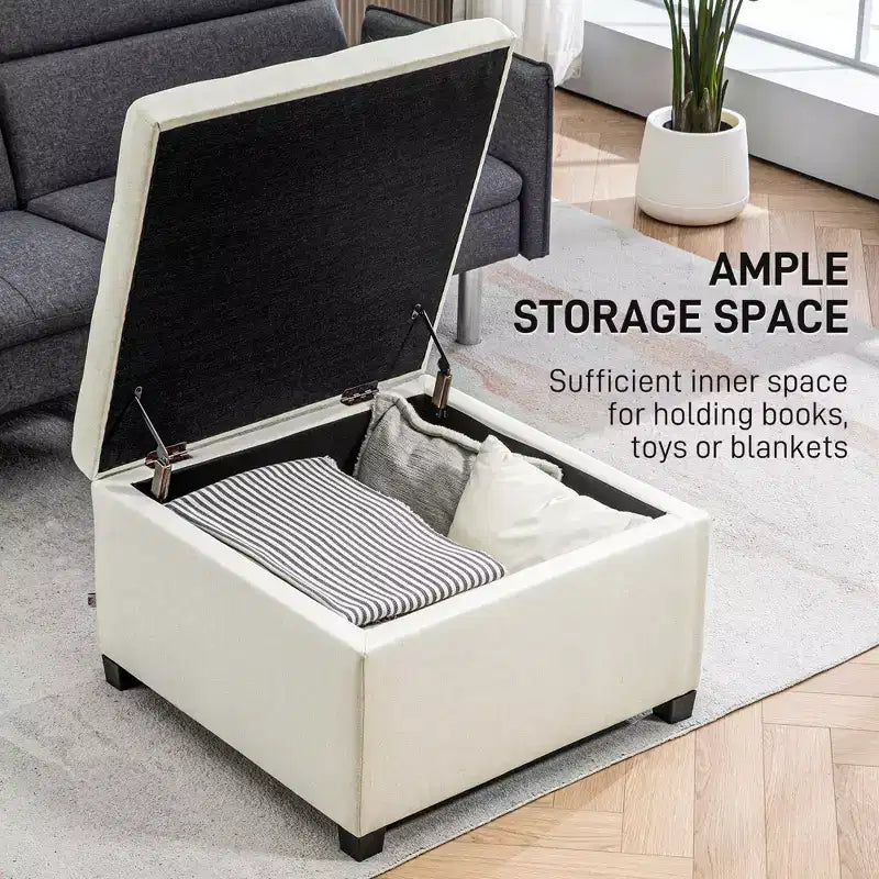 Panca Contenitore Rotonda con Pouf, Pouf Imbottito con Bottoni e Coperchio Sollevabile per Soggiorno, Ingresso e Camera da Letta