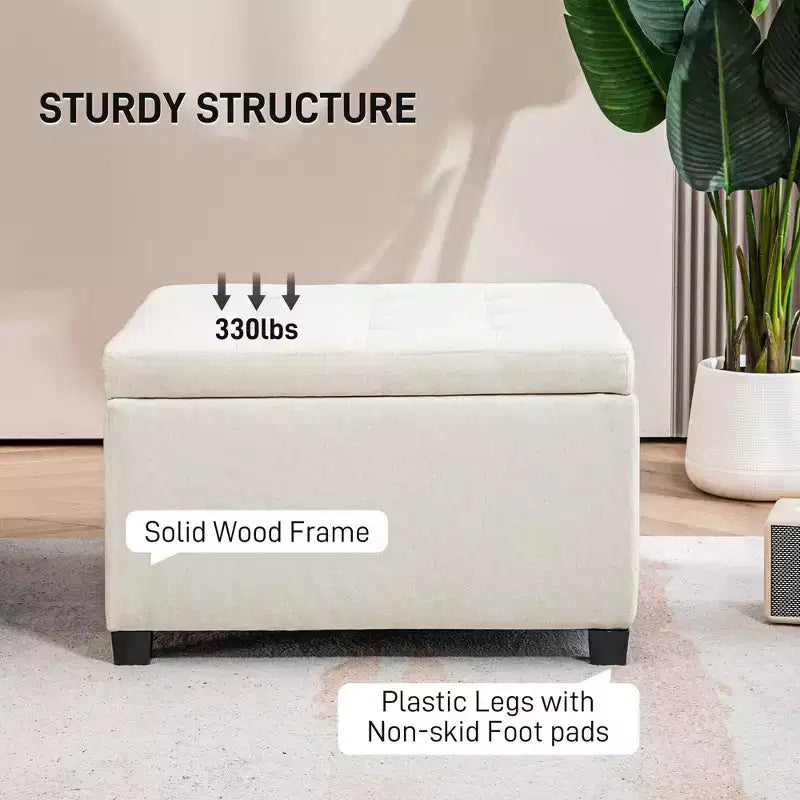 Panca Contenitore Rotonda con Pouf, Pouf Imbottito con Bottoni e Coperchio Sollevabile per Soggiorno, Ingresso e Camera da Letta