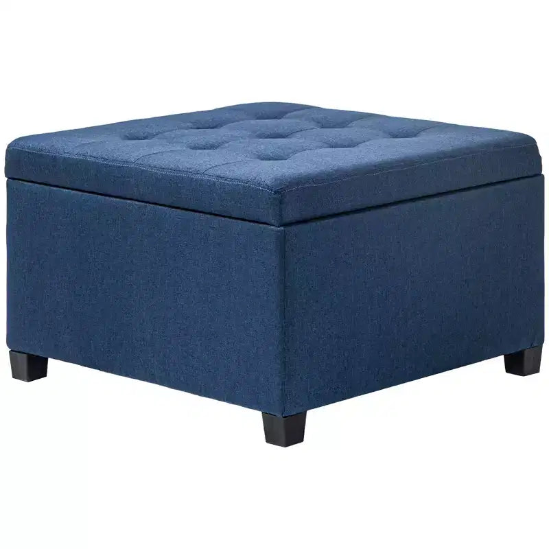 Panca Contenitore Rotonda con Pouf, Pouf Imbottito con Bottoni e Coperchio Sollevabile per Soggiorno, Ingresso e Camera da Letta