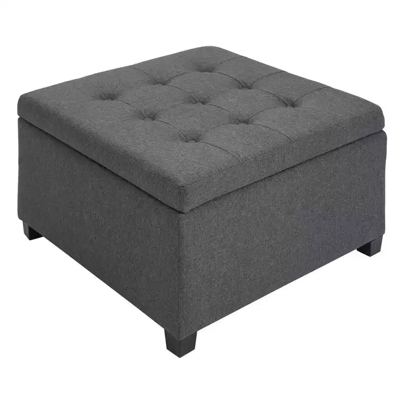 Panca Contenitore Rotonda con Pouf, Pouf Imbottito con Bottoni e Coperchio Sollevabile per Soggiorno, Ingresso e Camera da Letta