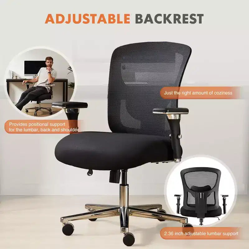 Sedia da ufficio ergonomica Okak Minimalism con schienale in rete, sedia da computer con supporto lombare e braccioli, sedia girevole per casa, ufficio, nera