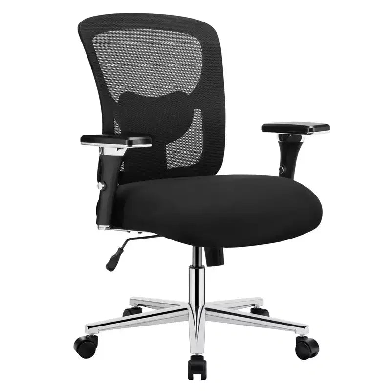 Sedia da ufficio ergonomica Okak Minimalism con schienale in rete, sedia da computer con supporto lombare e braccioli, sedia girevole per casa, ufficio, nera