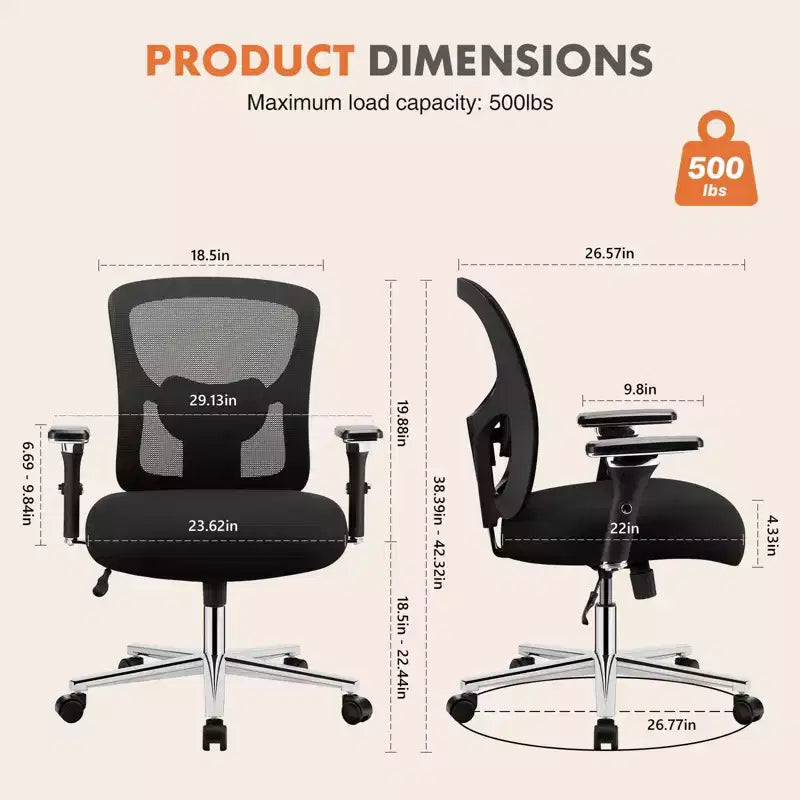 Sedia da ufficio ergonomica Okak Minimalism con schienale in rete, sedia da computer con supporto lombare e braccioli, sedia girevole per casa, ufficio, nera