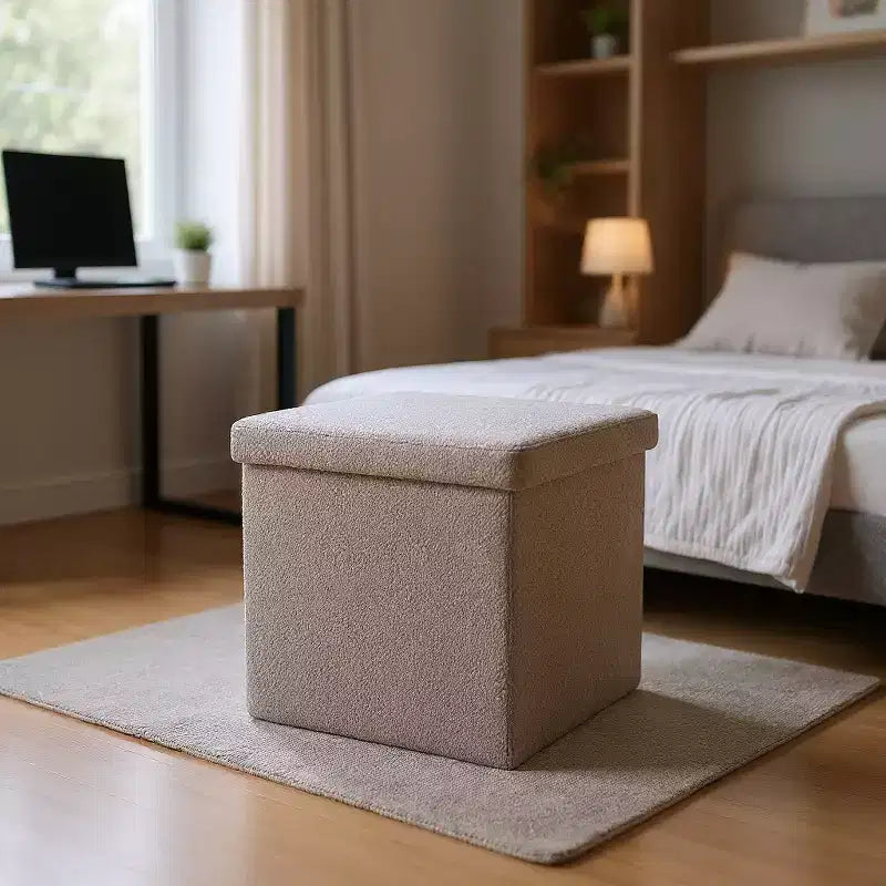 Ottoman con spazio di archiviazione Bouclé Cube da 15 pollici