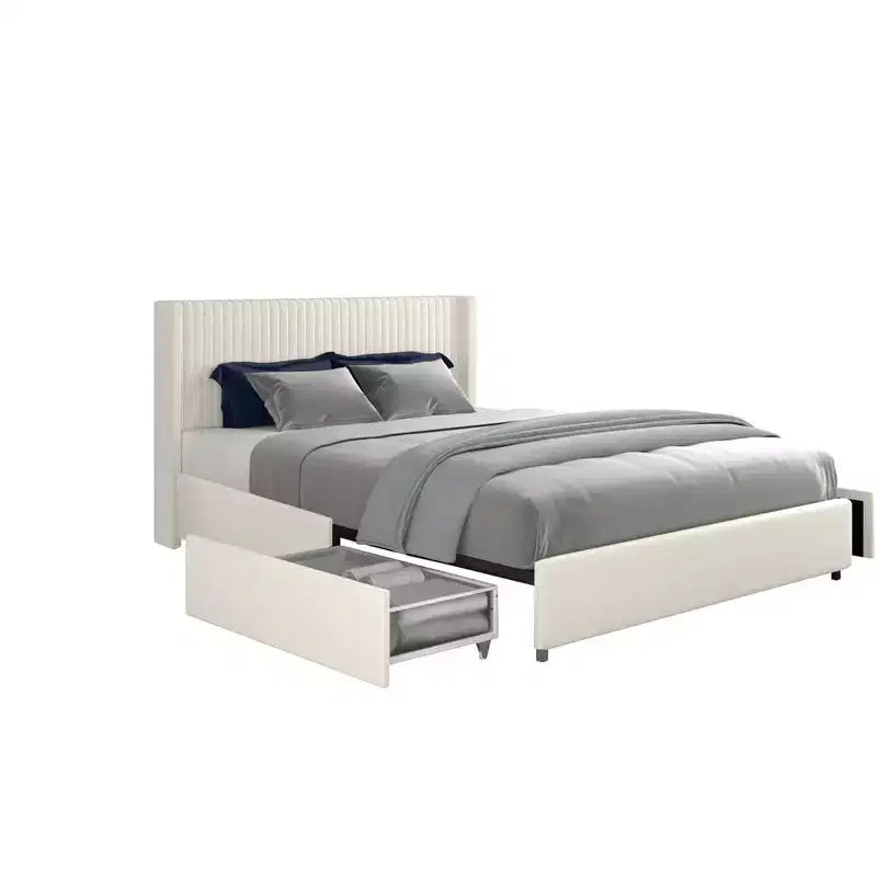Letto matrimoniale imbottito, Letto matrimoniale in velluto con testiera dal design moderno, Canale stretto, Supporto materasso a doghe in legno