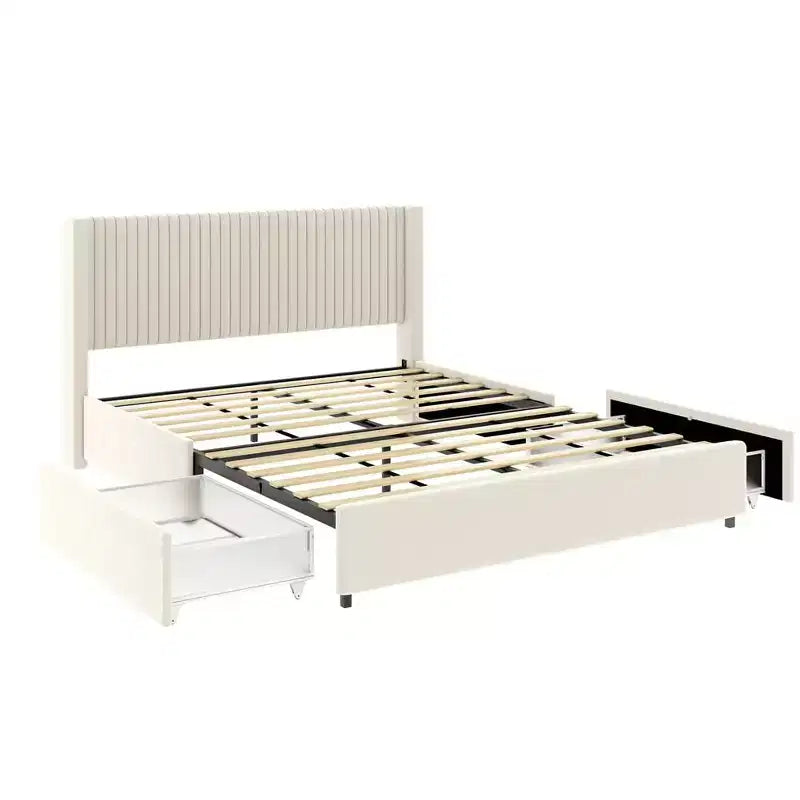 Letto matrimoniale imbottito, Letto matrimoniale in velluto con testiera dal design moderno, Canale stretto, Supporto materasso a doghe in legno