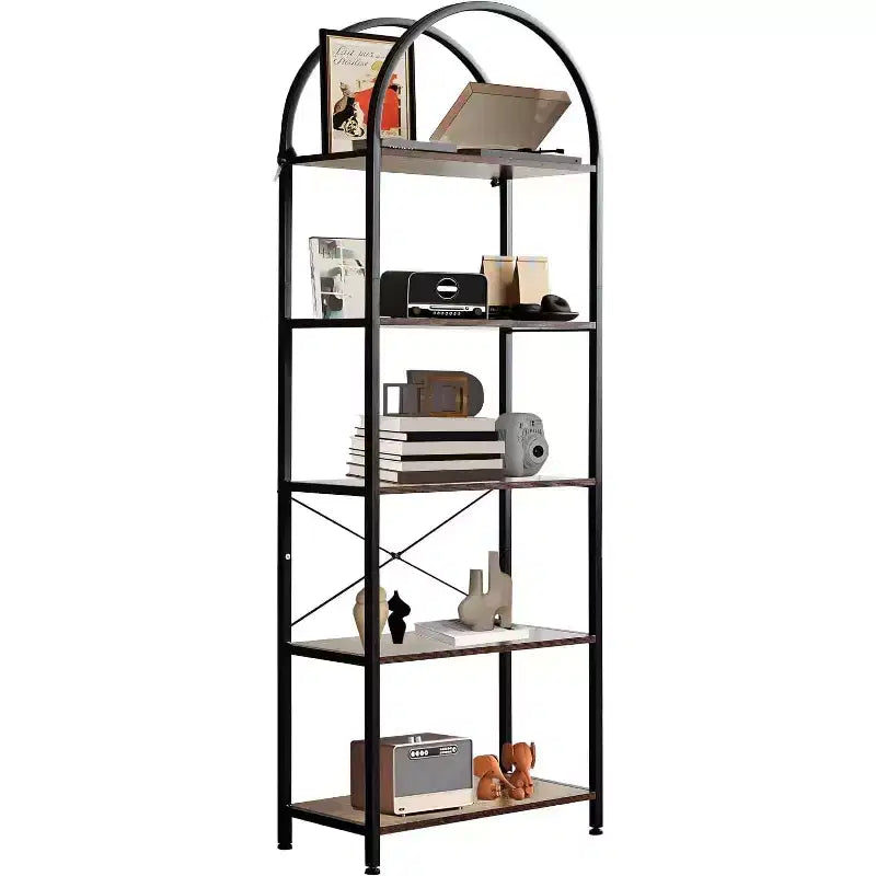 Scaffale moderno autoportante per esposizione, mobiletto, libreria a 5 ripiani, libreria industriale aperta, scaffale con struttura in metallo per camera da letto e soggiorno