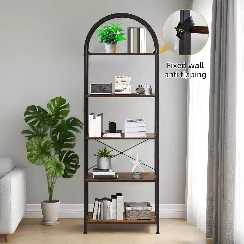 Scaffale moderno autoportante per esposizione, mobiletto, libreria a 5 ripiani, libreria industriale aperta, scaffale con struttura in metallo per camera da letto e soggiorno