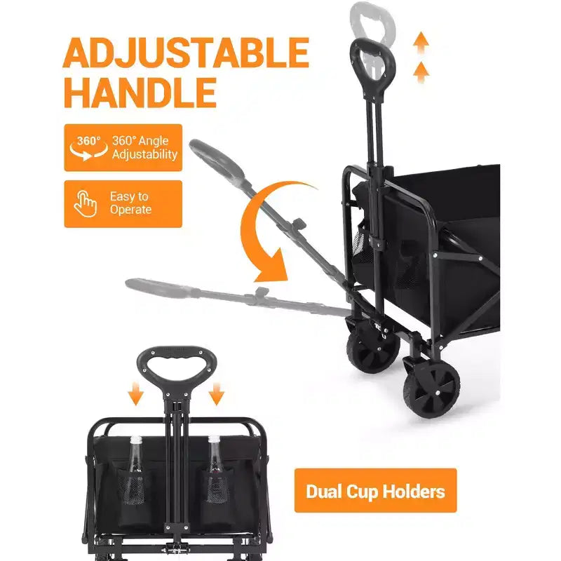 Carrello pieghevole a quattro ruote per impieghi gravosi da 163 kg, carrello multifunzione con portabevande, telaio in acciaio e tessuto impermeabile, adatto per cucina, campeggio