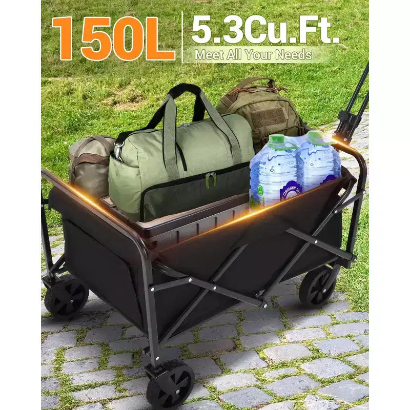 Carrello pieghevole a quattro ruote per impieghi gravosi da 163 kg, carrello multifunzione con portabevande, telaio in acciaio e tessuto impermeabile, adatto per cucina, campeggio