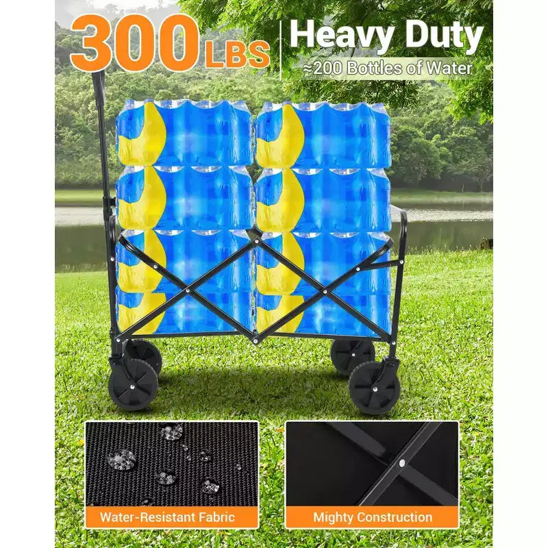 Carrello pieghevole a quattro ruote per impieghi gravosi da 163 kg, carrello multifunzione con portabevande, telaio in acciaio e tessuto impermeabile, adatto per cucina, campeggio