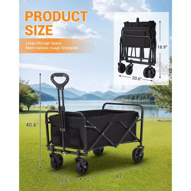 Carrello pieghevole a quattro ruote per impieghi gravosi da 163 kg, carrello multifunzione con portabevande, telaio in acciaio e tessuto impermeabile, adatto per cucina, campeggio