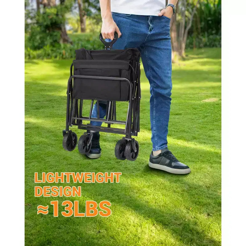 Carrello pieghevole a quattro ruote per impieghi gravosi da 163 kg, carrello multifunzione con portabevande, telaio in acciaio e tessuto impermeabile, adatto per cucina, campeggio