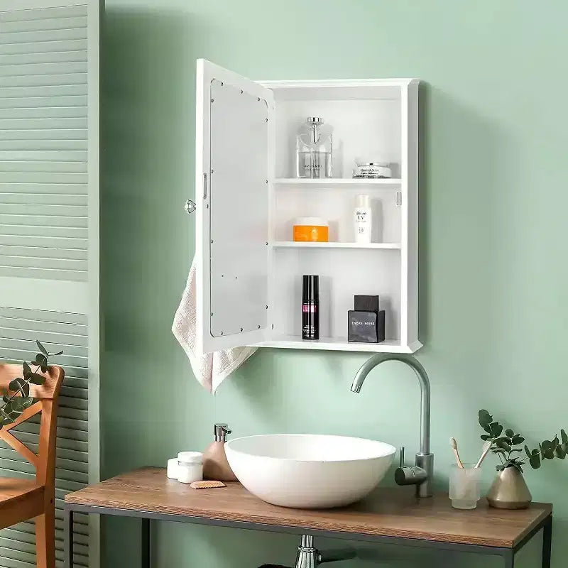 VINGLI Mobiletto da bagno a parete, armadietto dei medicinali con specchio, contenitore a specchio