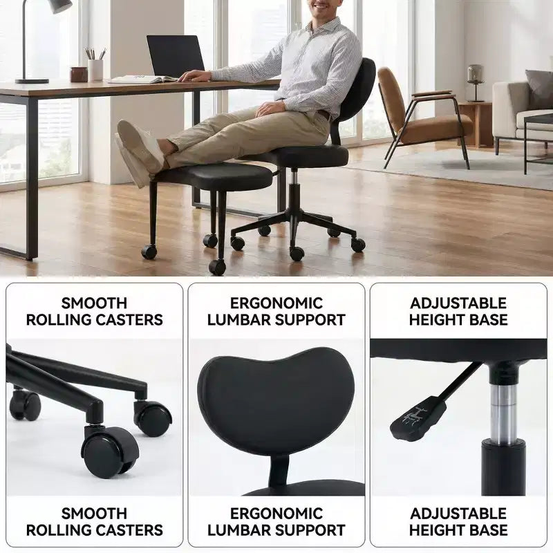 Sedia da scrivania Homy Casa con gambe incrociate, altezza regolabile e sgabello con rotelle