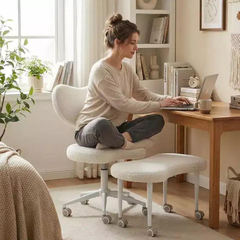 Sedia da scrivania Homy Casa con gambe incrociate, altezza regolabile e sgabello con rotelle