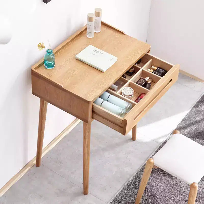Toeletta Moderna in Legno con Cassetti, Ripiani Rimovibili e Bordi RialzatiDesign Minimalista per Soggiorni