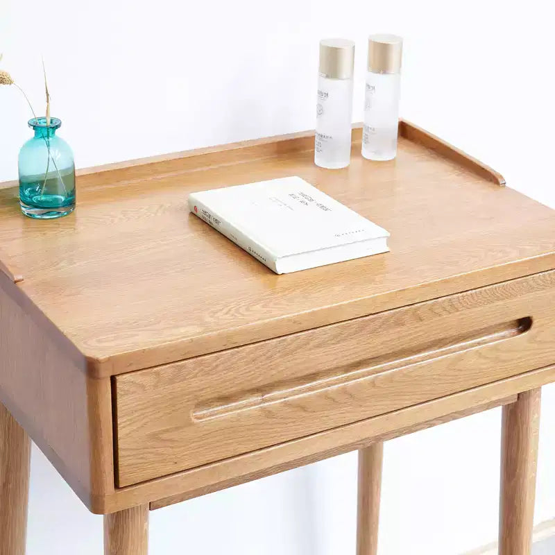 Toeletta Moderna in Legno con Cassetti, Ripiani Rimovibili e Bordi RialzatiDesign Minimalista per Soggiorni