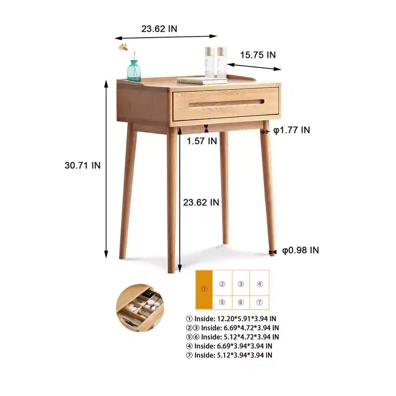 Toeletta Moderna in Legno con Cassetti, Ripiani Rimovibili e Bordi RialzatiDesign Minimalista per Soggiorni