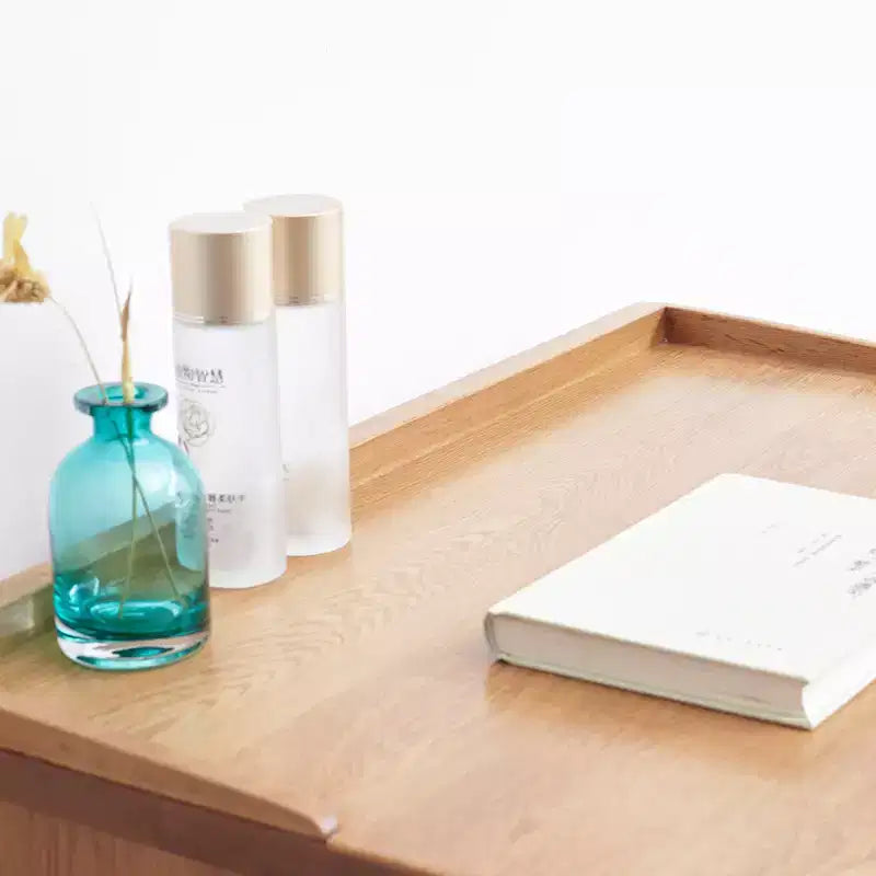 Toeletta Moderna in Legno con Cassetti, Ripiani Rimovibili e Bordi RialzatiDesign Minimalista per Soggiorni